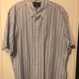 Falconnable High end S/S pocket button up in baby blue and yellow stripes in XL